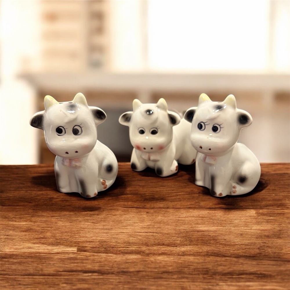 Vintage Charming Cow Salt and Pepper Shakers - Black and White